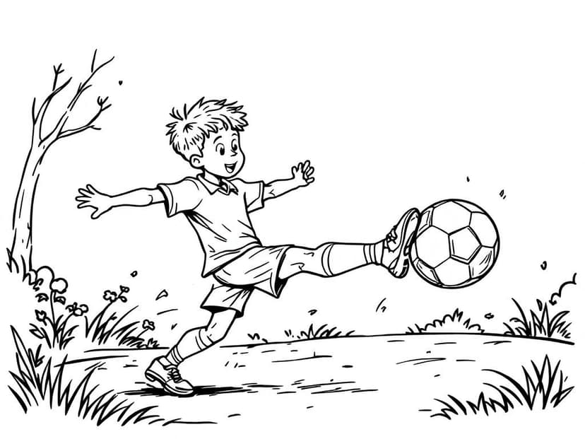 Ausmalbild einer Fußball-Szene